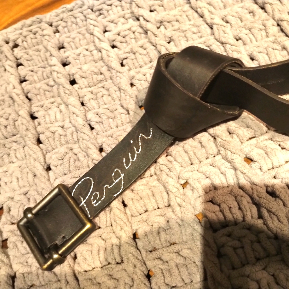 Penguin premium leather belt with graphic and steel buckle -EUC